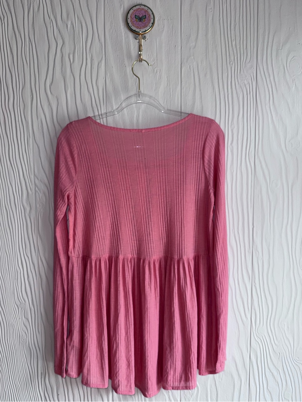 FREE PEOPLE Pretty Please Tunic Sz: S Lace-Trim Pink Long-Sleeve Peasant Top - Picture 3 of 8
